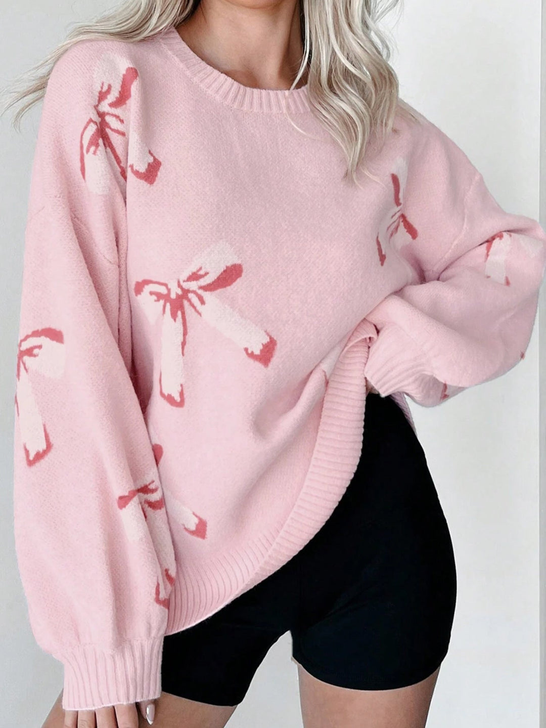 Drune | Pullover Übergröße Passform Wollstrick Jacquard Schleifenmuster Rundhals