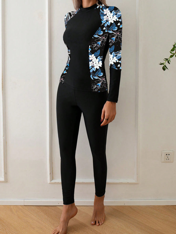 Damen Langarm Rashguard mit floralem Design Drune