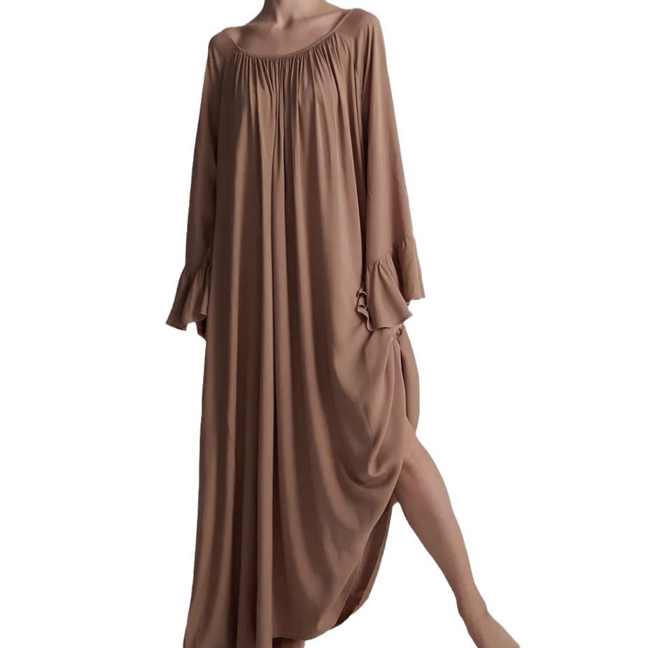 Damen lockeres Maxikleid mit weiten Rüschenärmeln Drune
