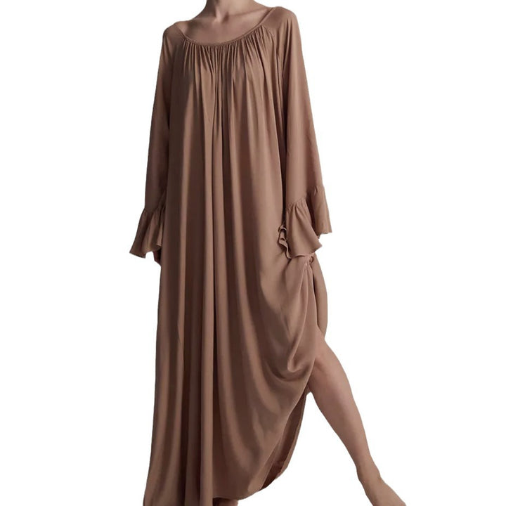 Damen lockeres Maxikleid mit weiten Rüschenärmeln Drune