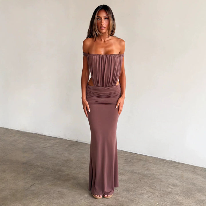 Damen Langes, figurbetontes Maxikleid mit gerafftem Oberteil Drune