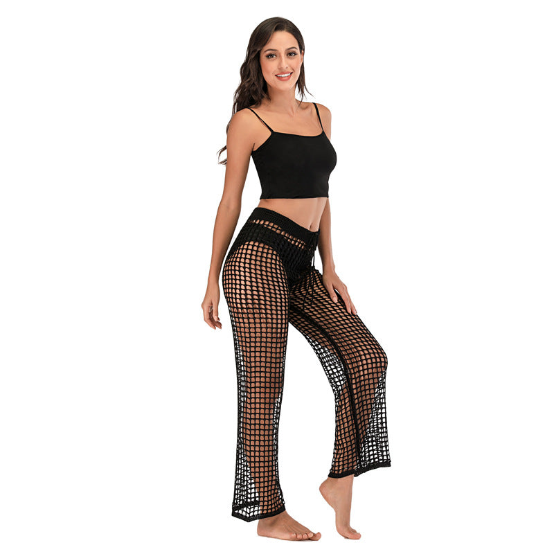 Damen Häkel Strandhose mit hoher Taille und weitem Schnitt Drune