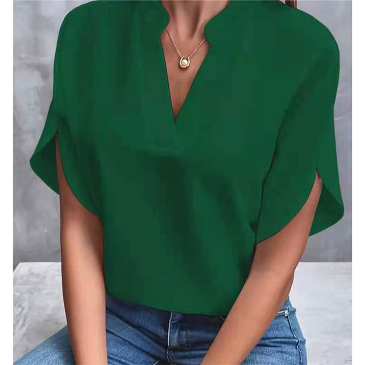 Damen elegantes Oberteil mit modernen Seitenschlitzen und V-Ausschnitt Drune
