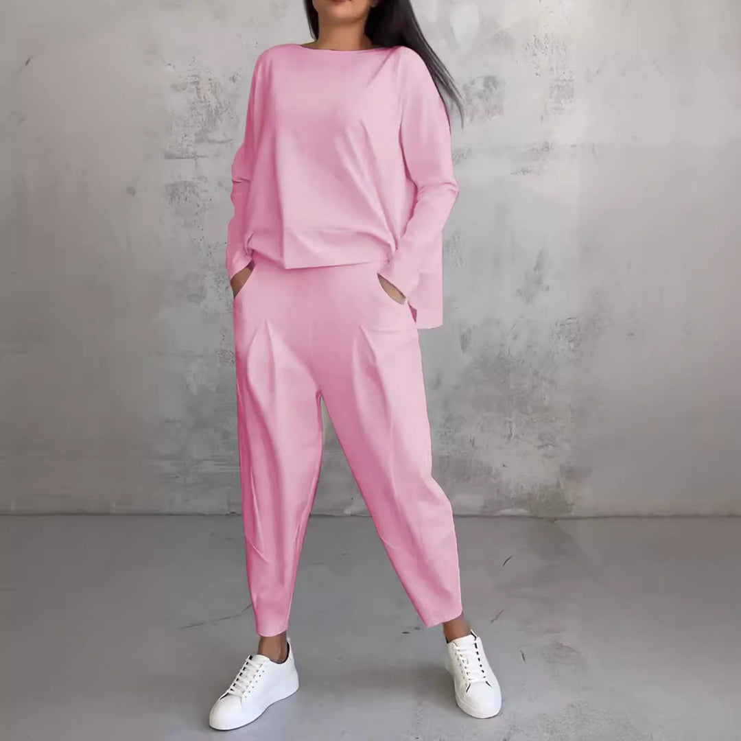Damen lässiger Zweiteiler mit weitem Schnitt und Taschen