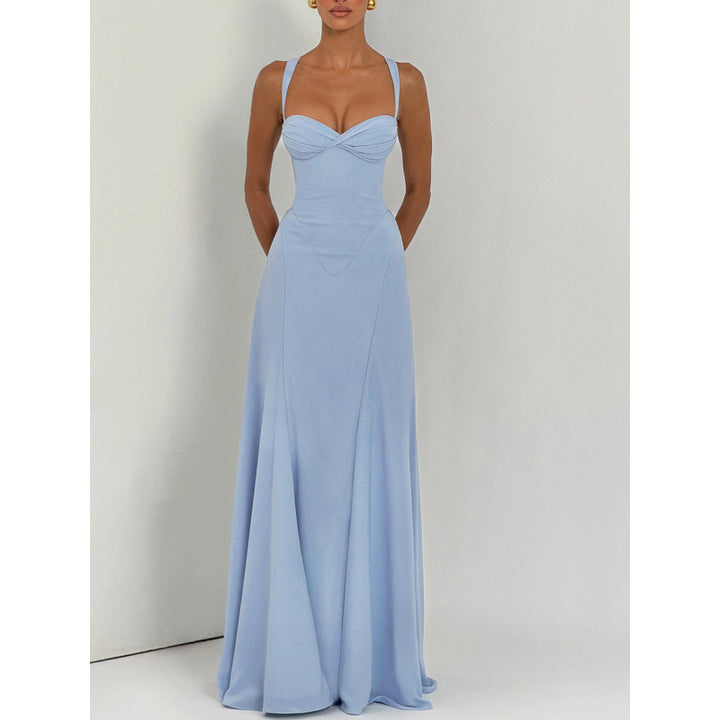 Damen Elegantes Maxikleid mit fein gerafftem Oberteil und Spaghettiträgern Drune