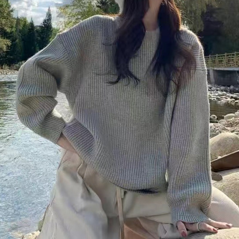 Damen Oversized Strickpullover mit feinem Rippenmuster und lässigem Schnitt Drune