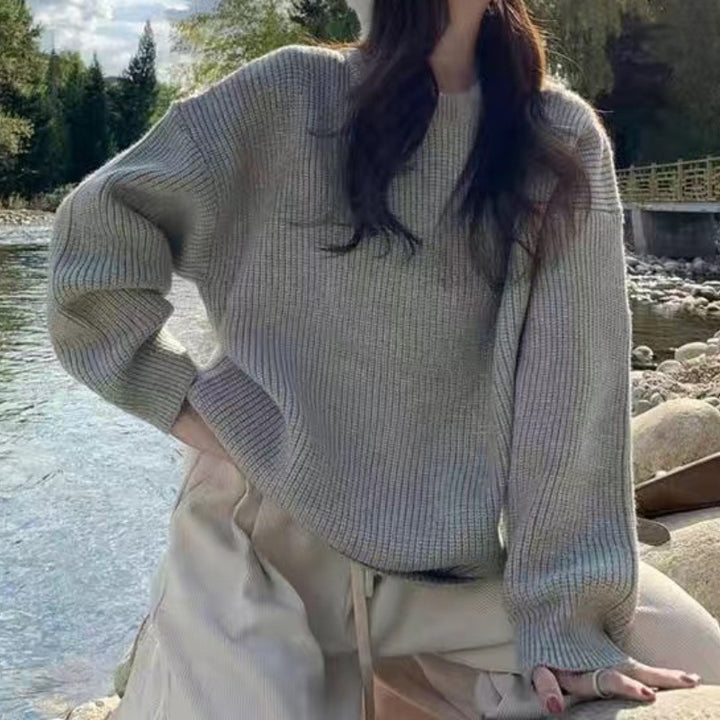 Damen Oversized Strickpullover mit feinem Rippenmuster und lässigem Schnitt Drune