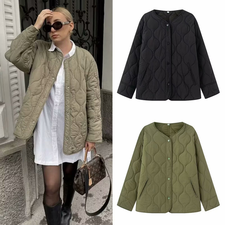 Damen nan gesteppte Übergangsjacke mit runder Halspartie, leichter Thermowattierung und verdeckten Druckknöpfen Drune