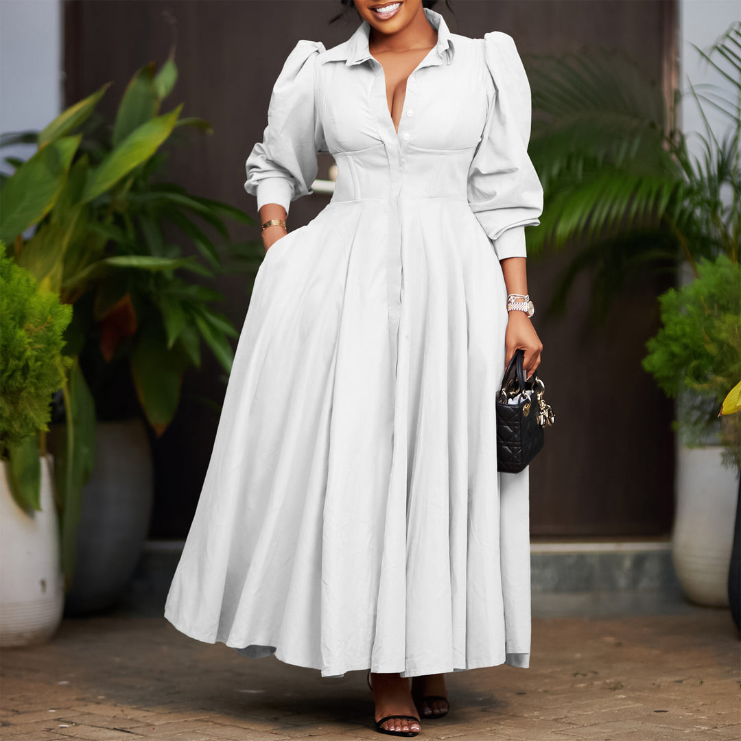 Damen Hemdkleid im eleganten Maxi-Format mit betontem Taillenbund Drune