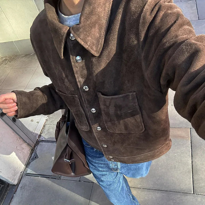 Damen Modische Wildlederjacke mit praktischen Taschen Drune