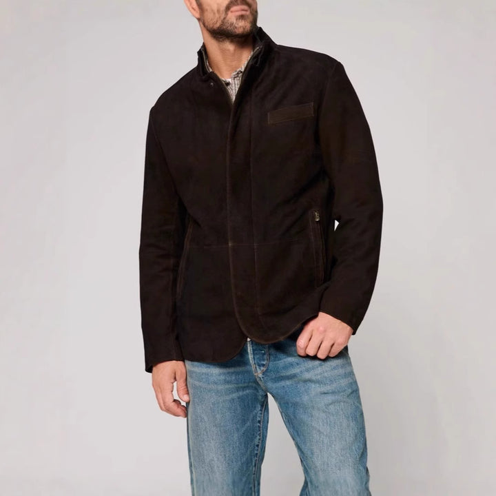 Herren Wildlederjacke im klassischen Schnitt mit Stehkragen und praktischen Taschen Drune