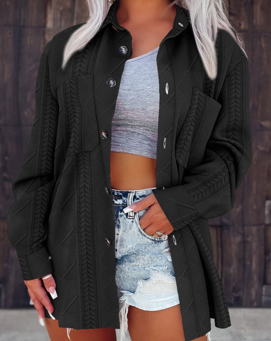 Damen lässige Strickjacke mit strukturiertem Design und Knopfverschluss Drune