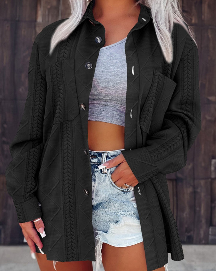 Damen lässige Strickjacke mit strukturiertem Design und Knopfverschluss Drune