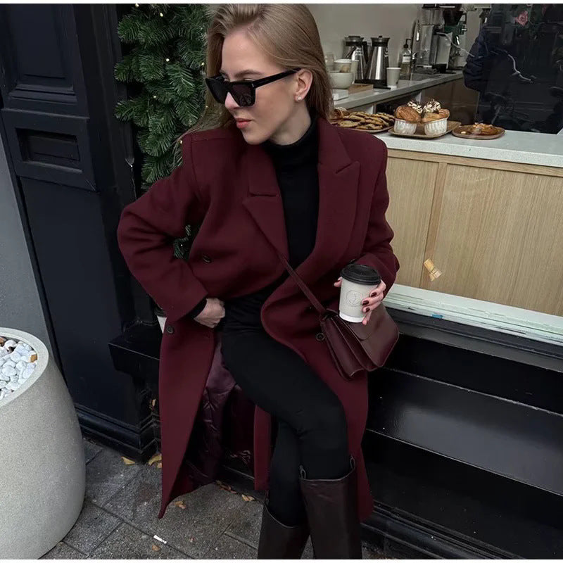 Damen eleganter langarm Mantel im Doppelreiher-Stil Drune