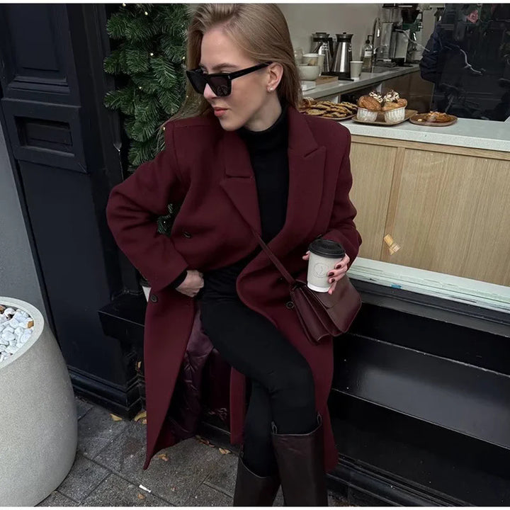 Damen eleganter langarm Mantel im Doppelreiher-Stil Drune
