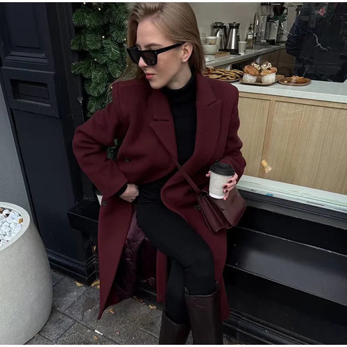 Damen eleganter langarm Mantel im Doppelreiher-Stil Drune