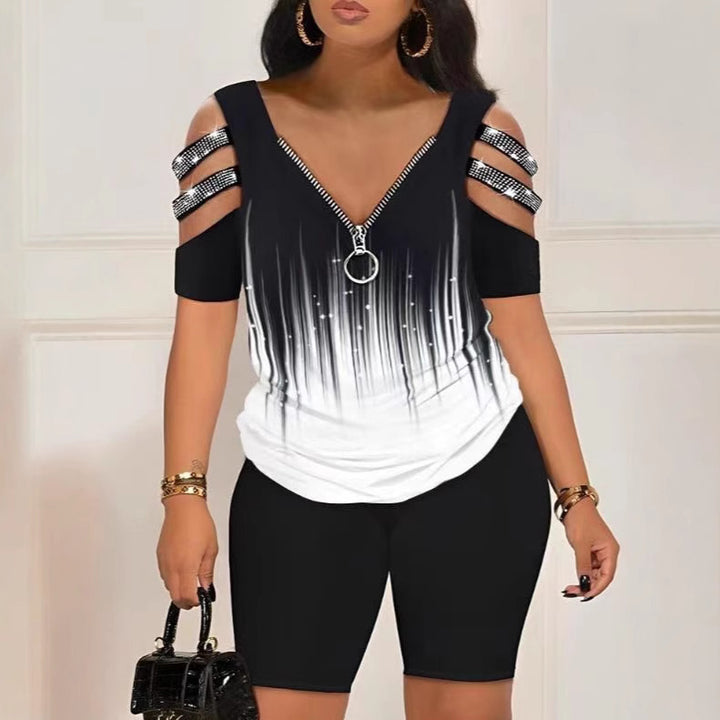 Damen Figurbetontes Oberteil mit schickem Reißverschluss und Cut-Out-Details Drune