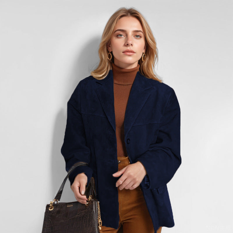 Damen nan Oversize Wildlederblazer mit Reverskragen und aufgesetzten Taschen Drune