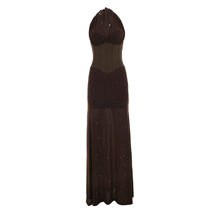 Damen Langarm Maxikleid mit eleganter A-Linien-Silhouette und schimmernden Details Drune
