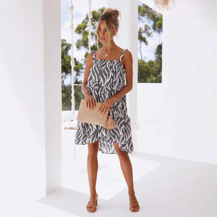Damen Luftiges Strandkleid mit voluminösem Rock und Rüschendetails Drune