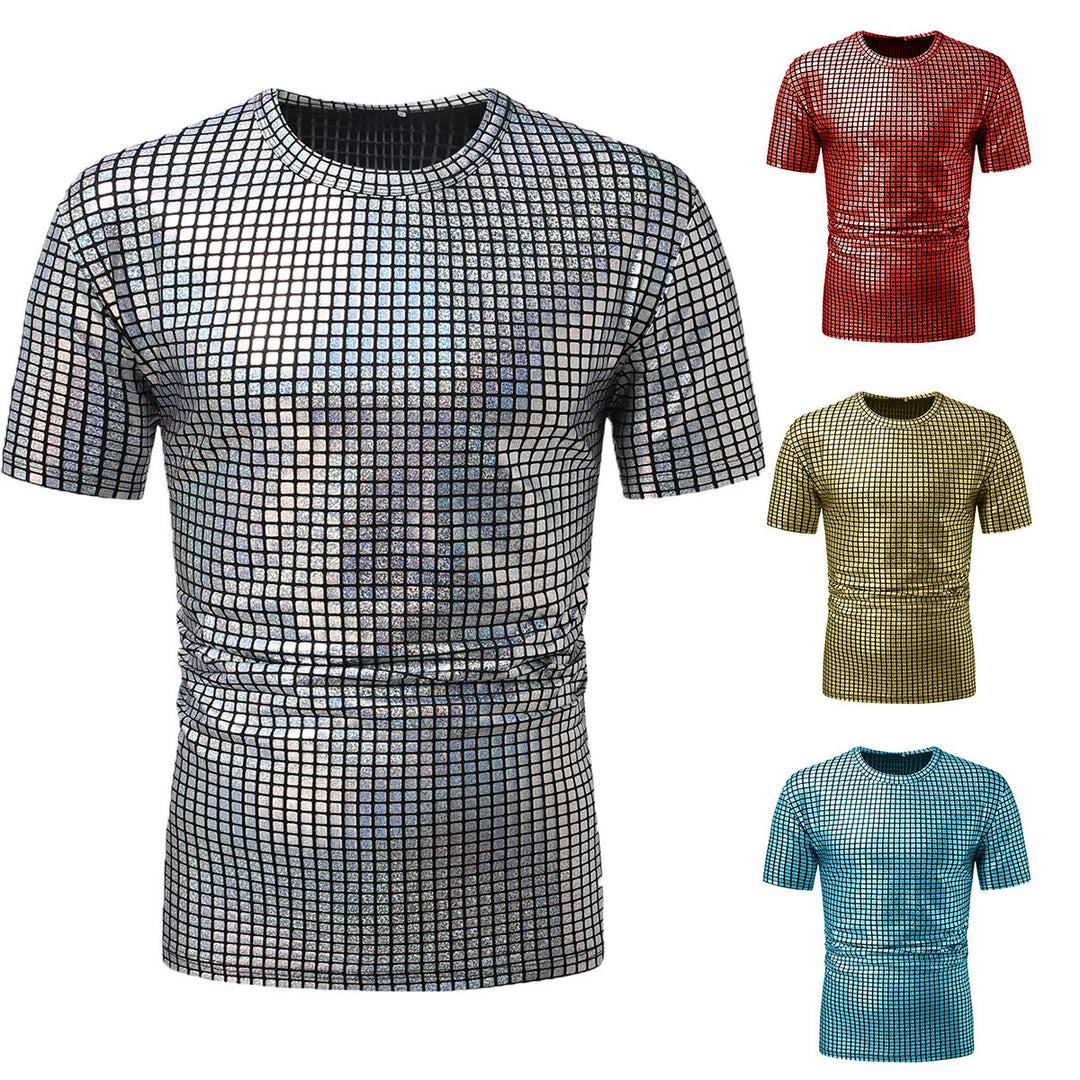 Herren modisches Kurzarm T-Shirt im schimmernden Quadratdesign Drune