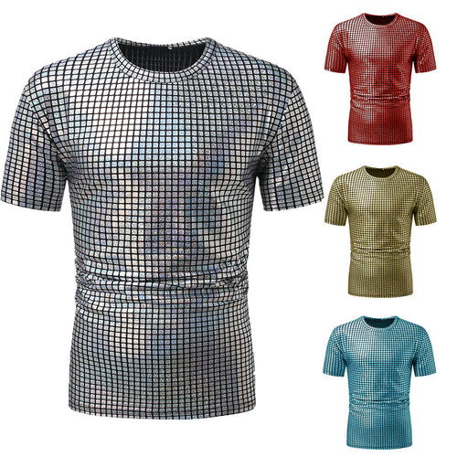 Herren modisches Kurzarm T-Shirt im schimmernden Quadratdesign Drune