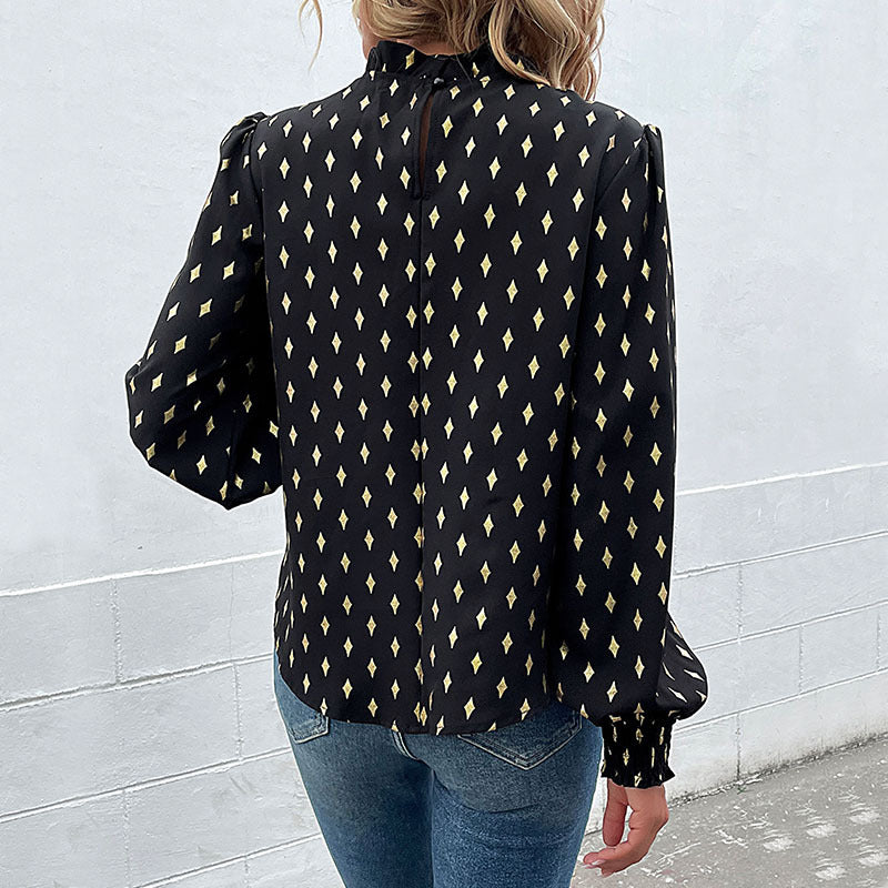 Damen Bluse mit elegantem Kragen und modischem Muster Drune