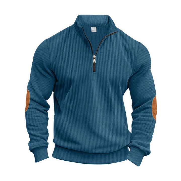 Herren Strickpullover mit modernem Reißverschluss und eleganten Ellbogenpatches Drune