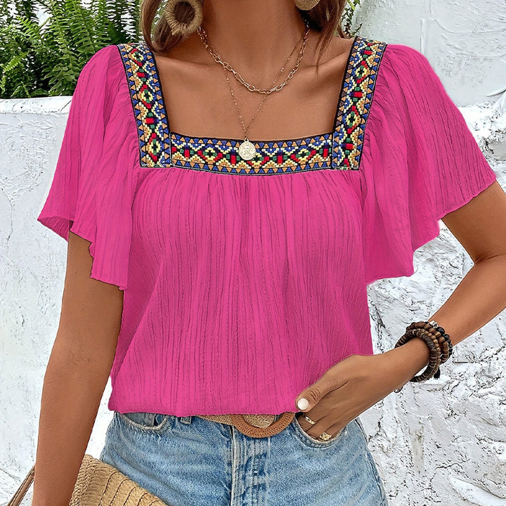 Damen luftige Sommerbluse mit Stickereien Drune
