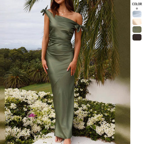 Damen Elegantes Maxikleid mit schulterfreiem Design und raffinierten Bindebändern Drune