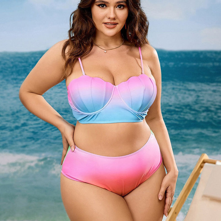 Damen Push-Up Bikini-Set mit modischem Wellenmuster und hohem Taillenschnitt Drune