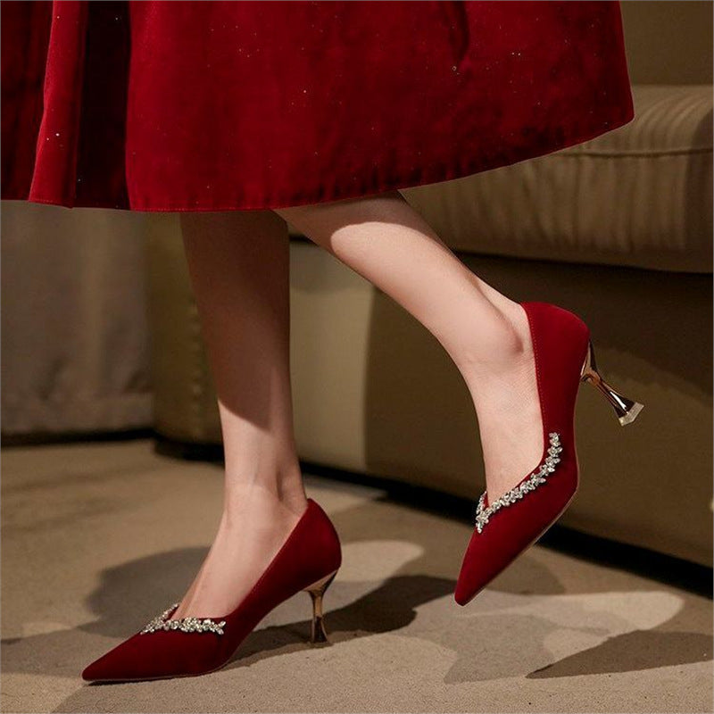 Damen elegante spitze Pumps mit Kristallverzierung Drune