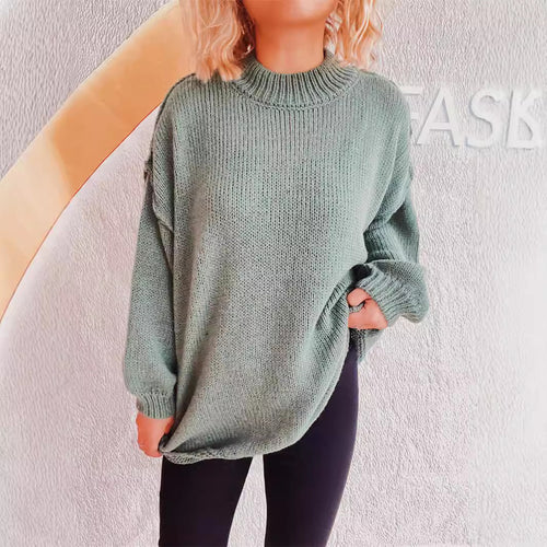 Damen lässiger Grobstrickpullover mit hohem Kragen und weitem Schnitt Drune