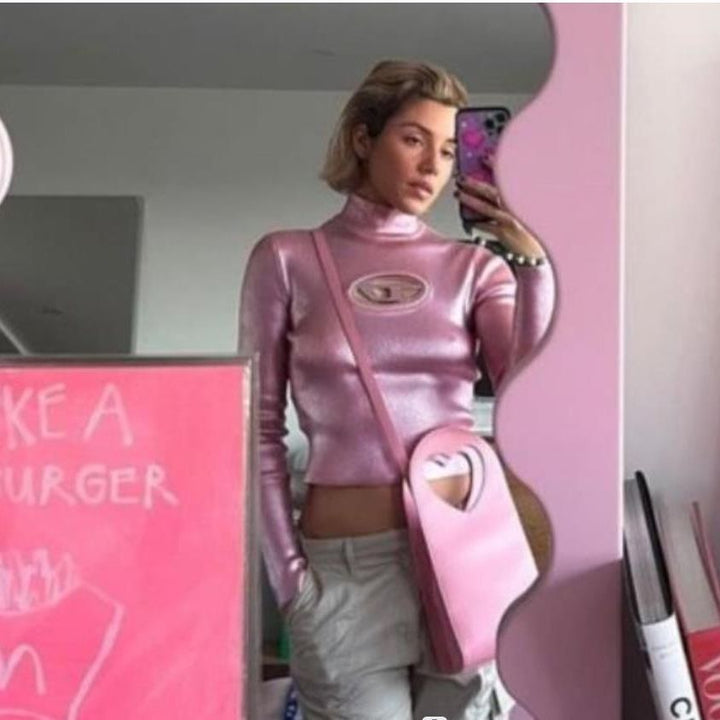 Damen Glitzerndes Crop-Top mit kreativem Ausschnitt Drune