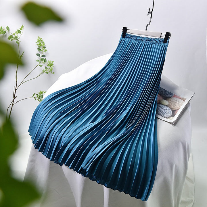 Damen Plissierter Midi-Rock mit elastischem Bund und elegantem Fall Drune