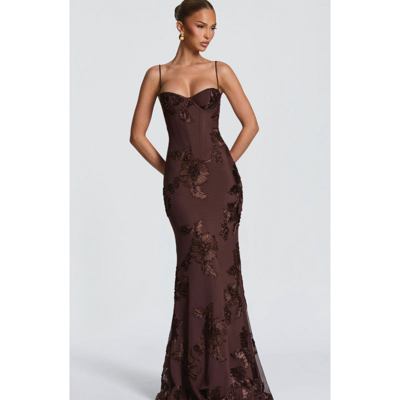 Damen Elegantes Abendkleid mit floralem Spitzenmuster und figurbetontem Schnitt Drune