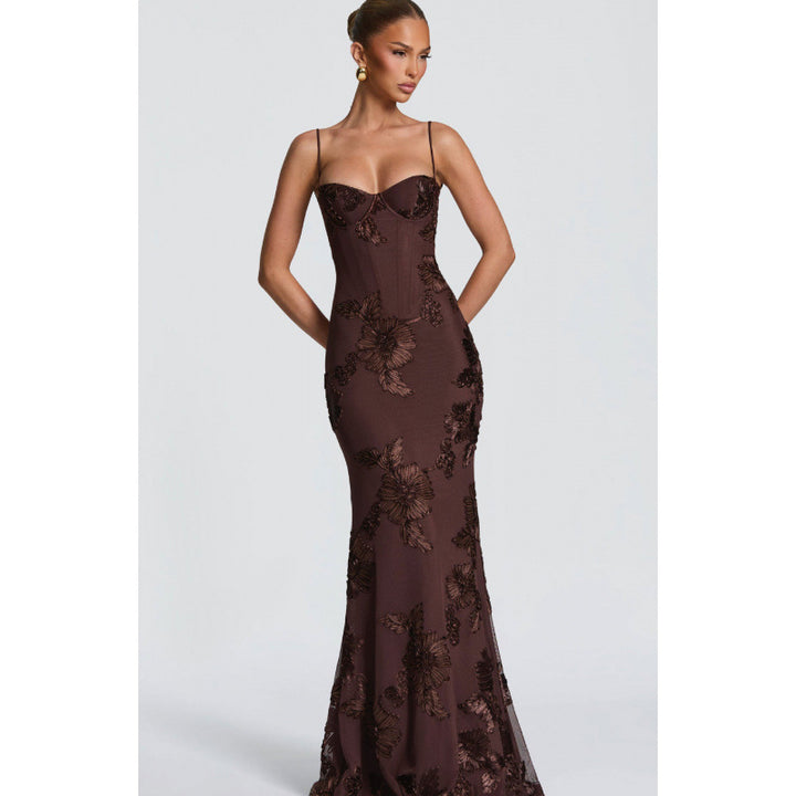 Damen Elegantes Abendkleid mit floralem Spitzenmuster und figurbetontem Schnitt Drune