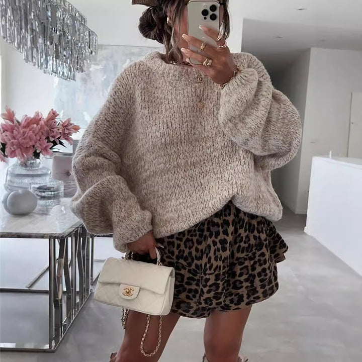 Damen kuscheliger Strickpullover mit voluminösen Ärmeln Drune