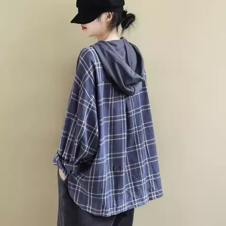 Damen Kapuzenpullover mit lässiger Karo-Applikation und weichem Innenfutter Drune