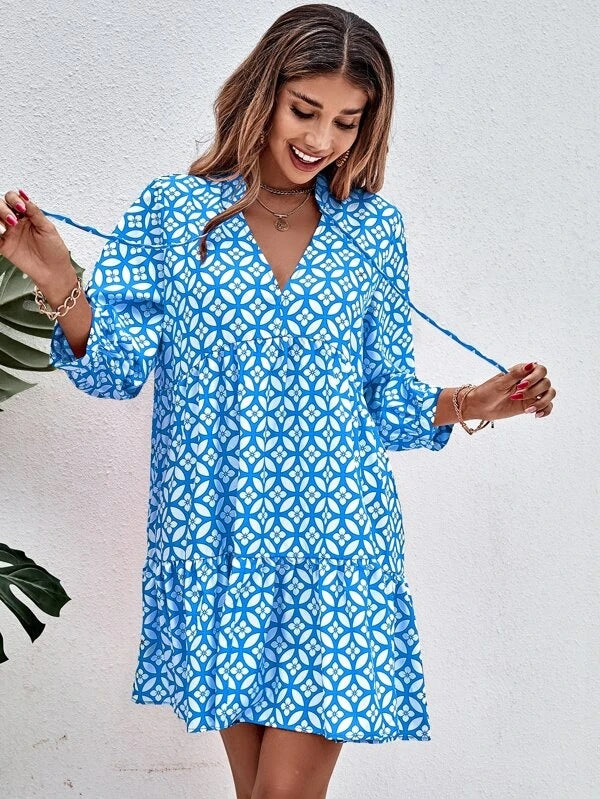 Damen Boho-Style Sommerkleid mit fließendem Schnitt und Rüschendetails Drune