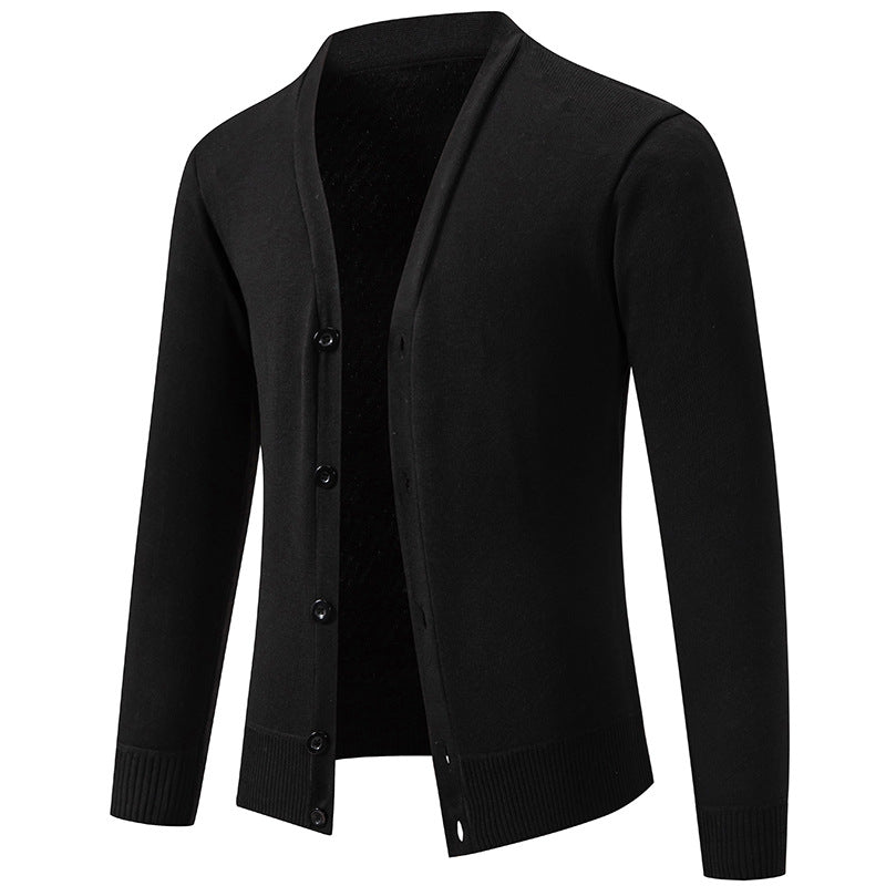 Herren nan leichte Feinstrick-Strickjacke mit V-Ausschnitt, verdeckter Knopfleiste und elastischem Rippbündchen Drune