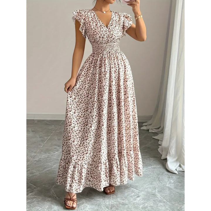 Damen Maxikleid mit floralem Rüschendesign und elastischem Taillenteil Drune