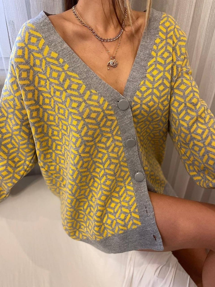 Damen Strick-Cardigan mit modernem geometrischen Muster und praktischen Taschen Drune