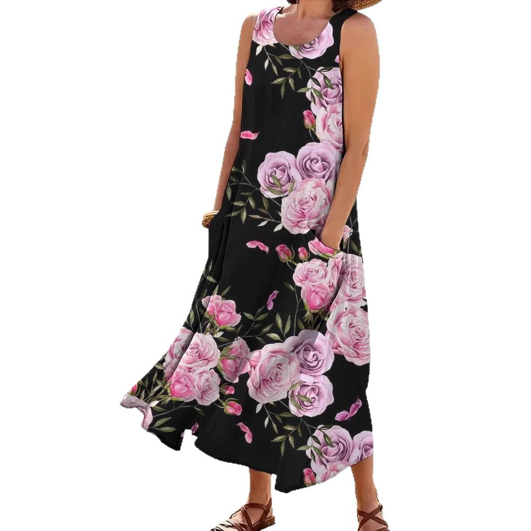 Damen Maxikleid mit floralem Muster und praktischen Taschen Drune