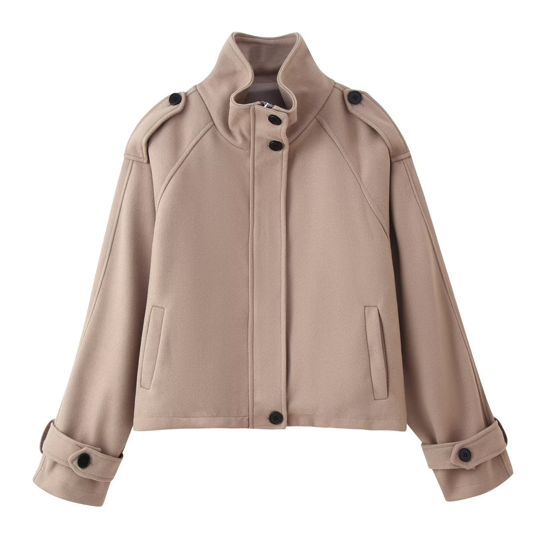 Damen nan kurze Wolljacke mit Stehkragen, Schulterklappen, verdeckter Knopfleiste und verstellbaren Manschetten Drune