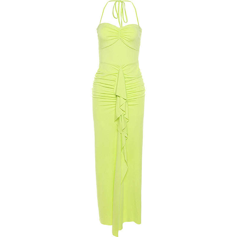 Damen Elegantes Maxikleid mit raffinierten Rüschendetails und Spaghettiträgern Drune