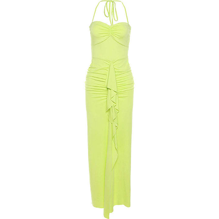 Damen Elegantes Maxikleid mit raffinierten Rüschendetails und Spaghettiträgern Drune