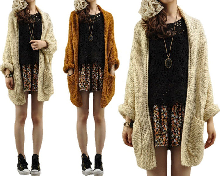 Damen Grobstrick-Cardigan mit offenen Kanten und praktischen Taschen Drune