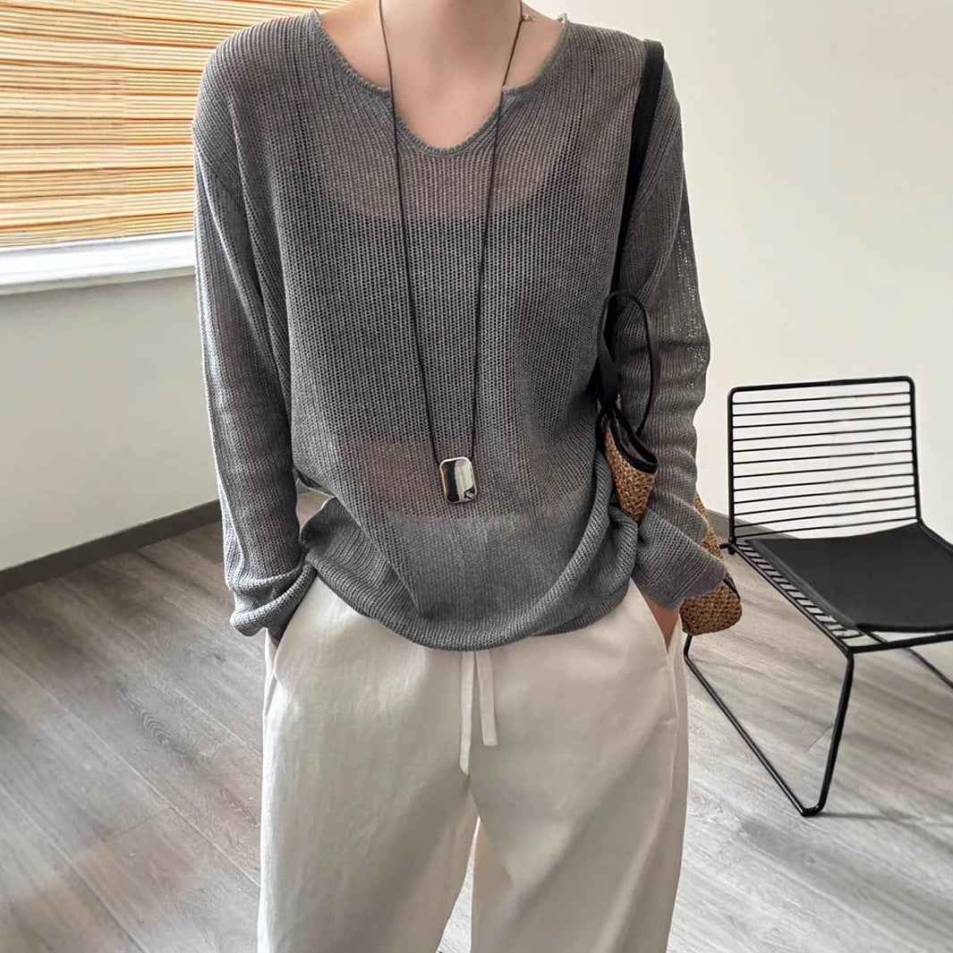 Damen luftiger Strickpullover mit V-Ausschnitt und lässigem Schnitt Drune