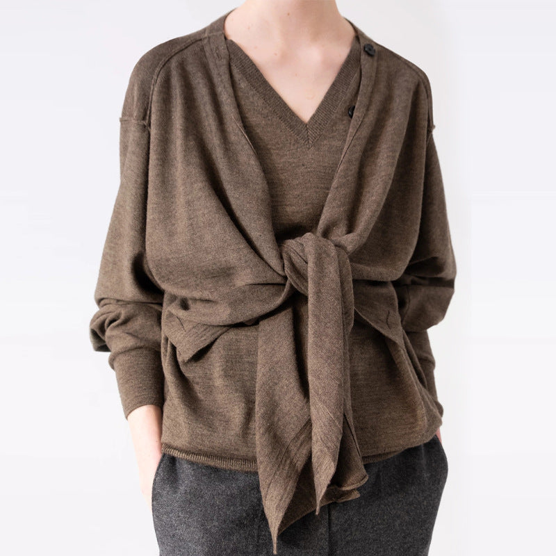 Damen lässiger Strickcardigan mit asymmetrischem Schnitt und Knopfdetails Drune